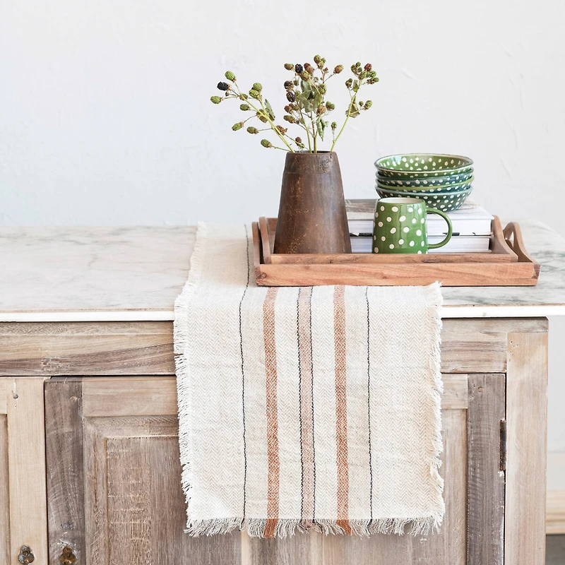Hello Honey® 6ft. Striped Linen & Cotton Fringed Table Runner
