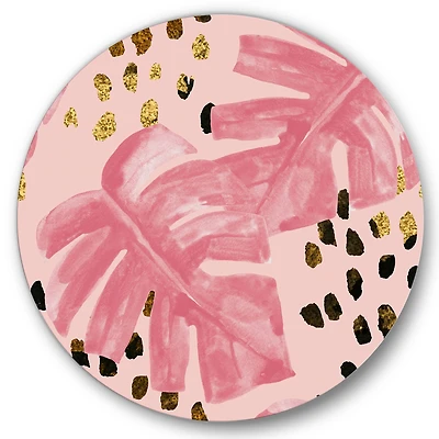 Designart - Pink Colored Monstera On Rough Brush Strokes I