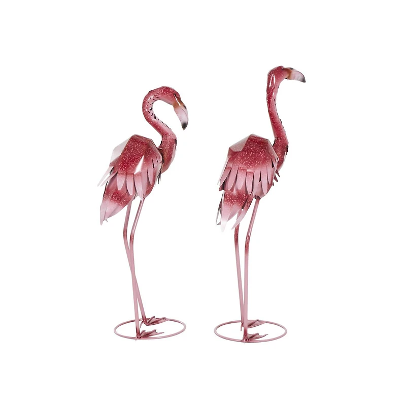 Tall Pink Ombre Textured Metal Flamingo Garden Sculpture Set