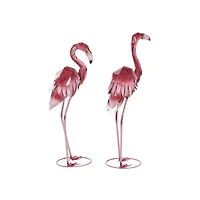 Tall Pink Ombre Textured Metal Flamingo Garden Sculpture Set