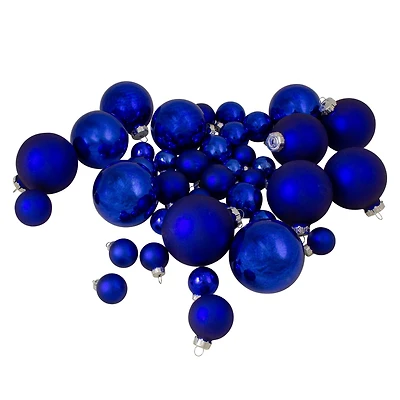 40ct. 2.5" Shiny & Matte Royal Blue & Silver Glass Ball Christmas Ornaments