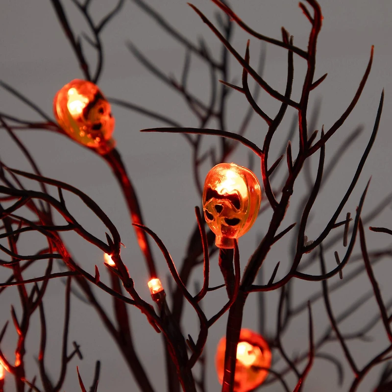 22in. Pre-Lit Artificial Halloween Brown Twig Tree with 12 Orange LED Pumpkin Shaped Lights