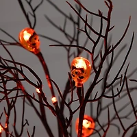 22in. Pre-Lit Artificial Halloween Brown Twig Tree with 12 Orange LED Pumpkin Shaped Lights