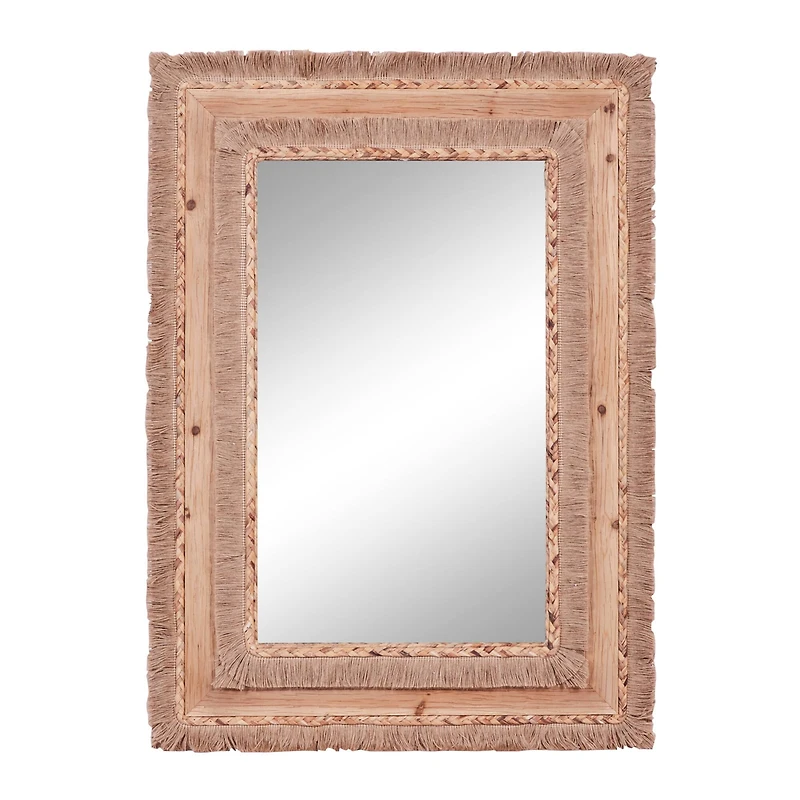 36" Brown Bohemian Style Wood Wall Mirror