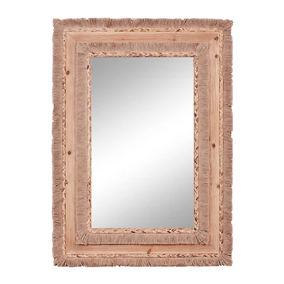 36" Brown Bohemian Style Wood Wall Mirror