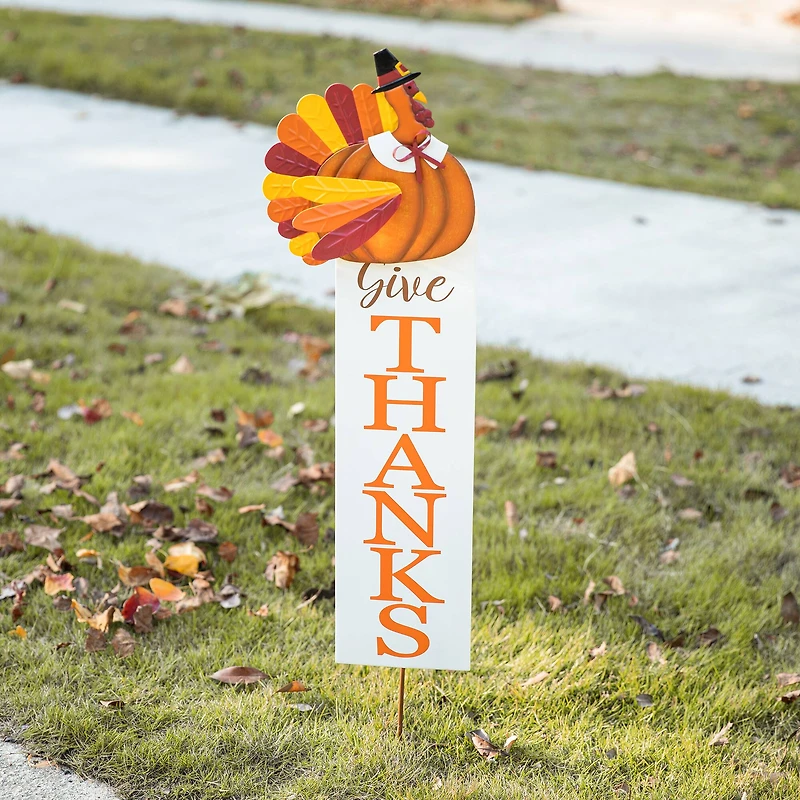 Glitzhome® 36" Thanksgiving Metal Turkey "Give Thanks" Yard Stake