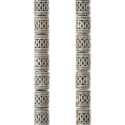 Silver Snake Carved Metal Tube Beads, 9mm by Bead Landing™