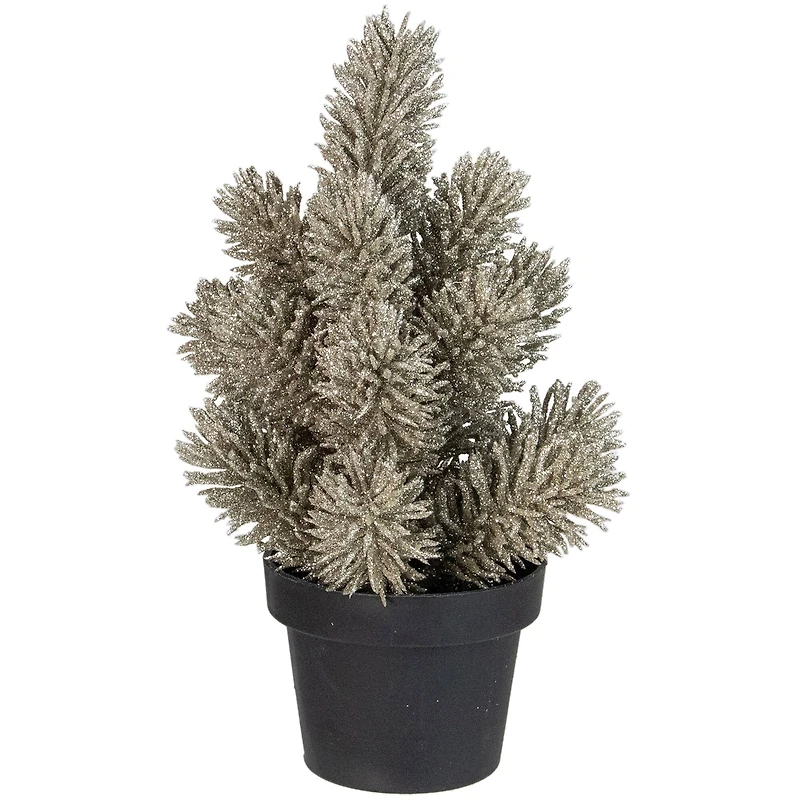 8.5" Unlit Metallic Glitter Pine Artificial Potted Christmas Tree