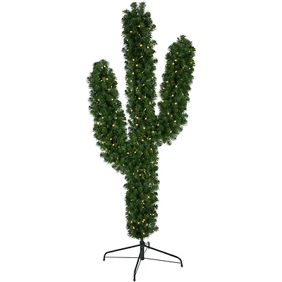 6ft. Pre-Lit Cactus Pine Artificial Christmas Tree, Warm White LED Lights