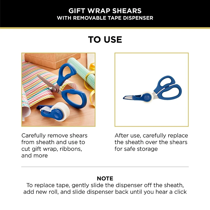 Sabatier 2-in-1 All-Purpose Gift Wrap Scissors with Removable Tape Dispenser Blade Cover
