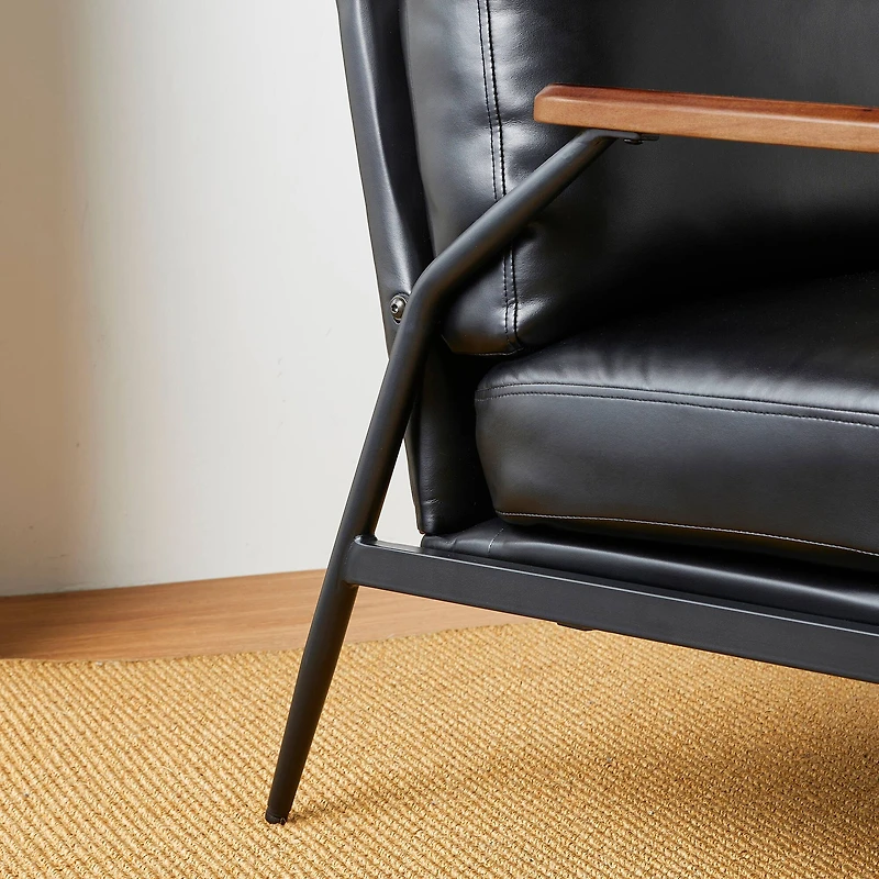 Glitzhome® 28" Modern Black Faux Leather Accent Armchair