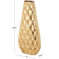 33.5" Gold Metal Textured Concaved Teardrop Vase with Spotted Gray Accents
