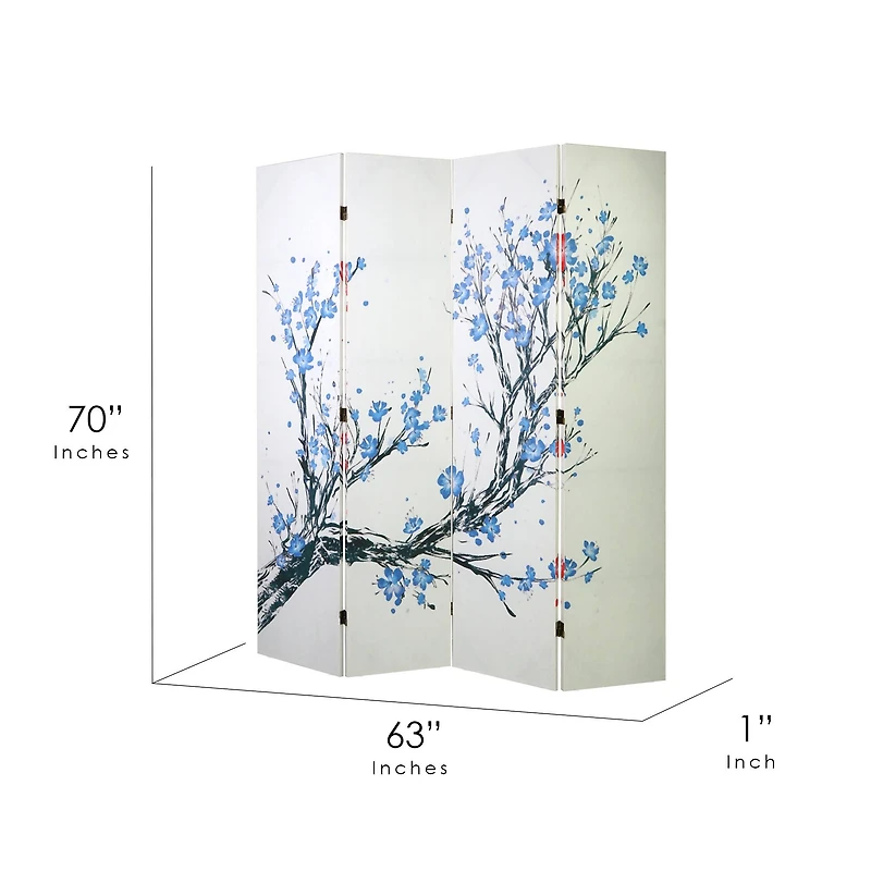American Art Decor™ 6ft. Double-Sided 4-Panel Red & Blue Cherry Blossom Tree Canvas Room Divider