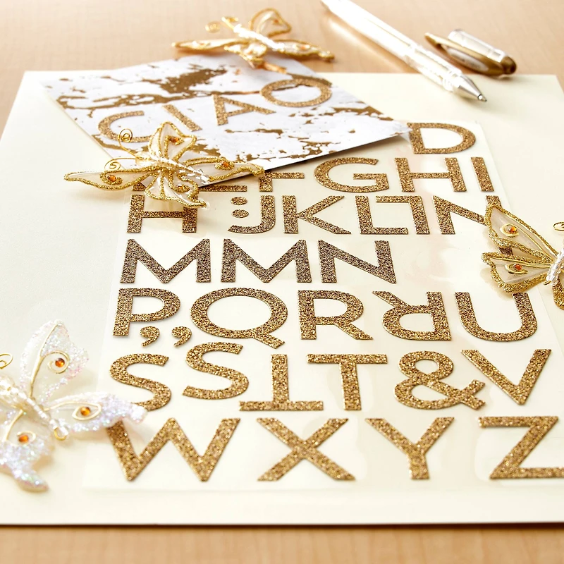 12 Pack: Gold Glitter Block Alphabet Stickers by Recollections™