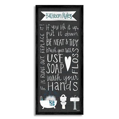 Stupell Industries Bathroom Rules Sign Whimsical Tub Toilet Sink Framed Wall Art