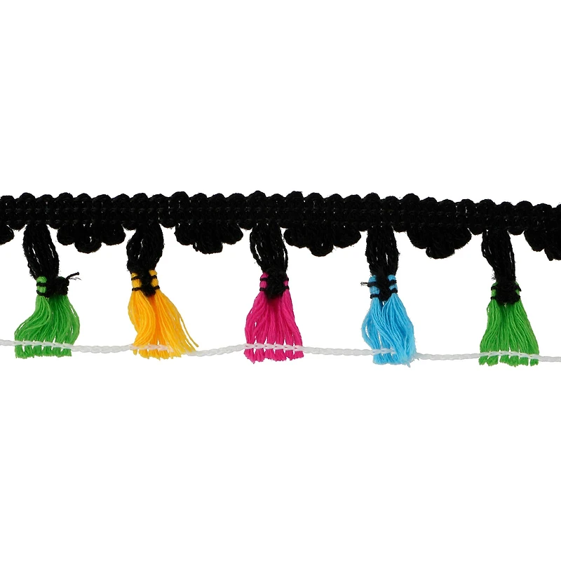 1 3/4" Black Multicolor Tassel Trim Ribbon by Celebrate It®