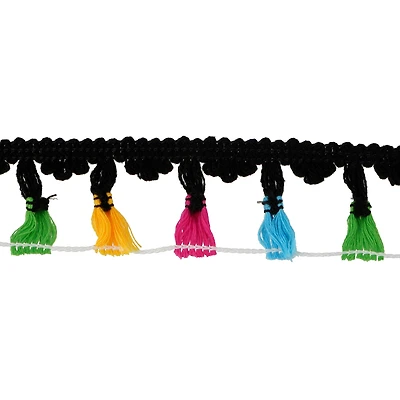 1 3/4" Black Multicolor Tassel Trim Ribbon by Celebrate It®