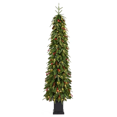 Glitzhome® 6ft Pre-lit Green Artificial Christmas Porch Tree, Warm White Lights