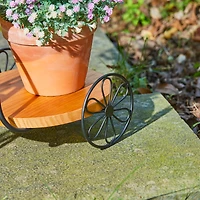 Glitzhome® 18" Black Metal Tricycle Planter Stand with Solid Wood Tray