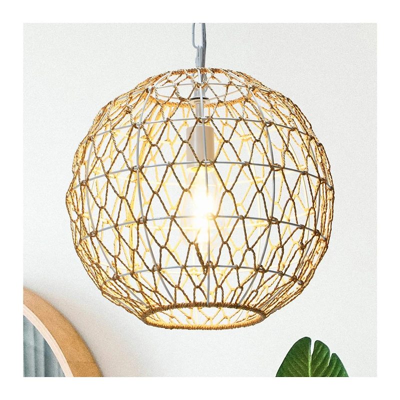 Hello Honey® Robert Stevenson Lighting Alaina 14" Natural Paper Rope & Metal Ceiling Light