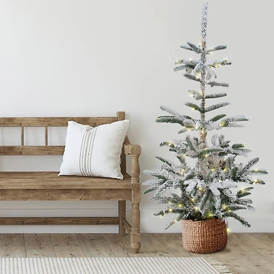 6.5ft. Pre-Lit Flocked Nordmann Fir Artificial Christmas Tree, Warm White LED Lights