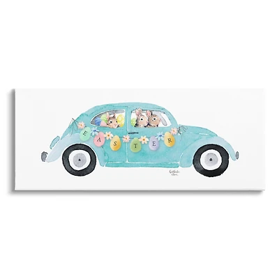 Stupell Industries Decorated Easter Car Bunnies Floral Pattern Banner Canvas Wall Art