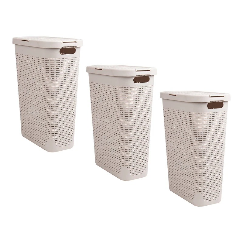 Mind Reader 40L Hamper Laundry Basket with Cutout Handles, 3-Pack