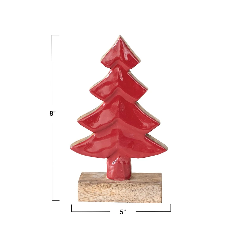 Hello Honey® 8" Carved Red Enameled Mango Wood Tree with Base