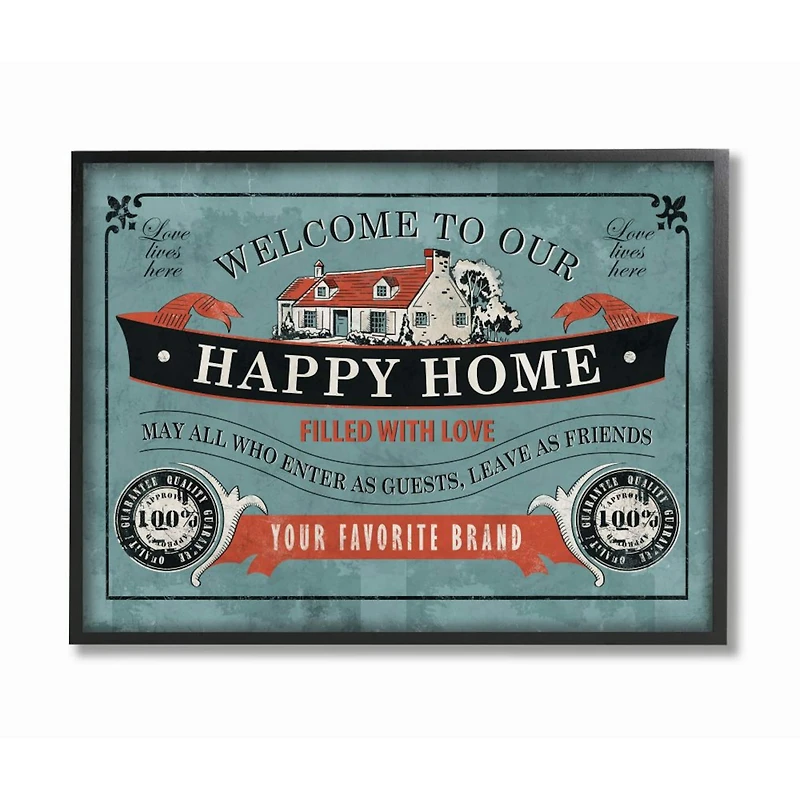 Stupell Industries Happy Home Wall Art in Black Frame