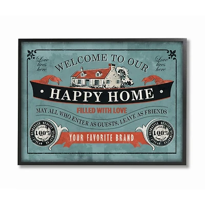 Stupell Industries Happy Home Wall Art in Black Frame