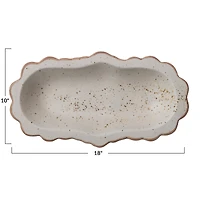 Hello Honey® 18" Ivory & Brown Speckled Stoneware Platter with Scalloped Edge