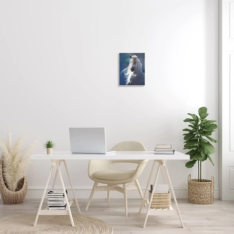 Stupell Industries White Horse with Long Mane Wild Equestrian Portrait Wall Plaque