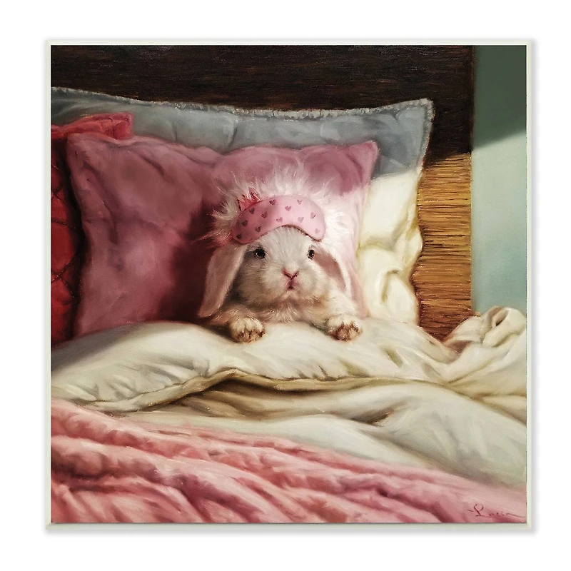 Stupell Industries Bunny Rabbit Resting in Bed Off-White Pink, 12" x 12"