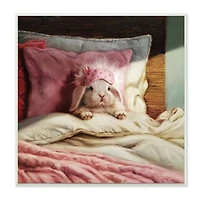 Stupell Industries Bunny Rabbit Resting in Bed Off-White Pink, 12" x 12"