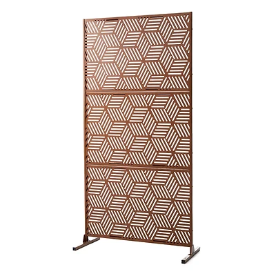 Glitzhome® 6ft. Brown Galvanized Steel Geometric Pattern Privacy Screen Fence Panel & Room Divider