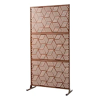 Glitzhome® 6ft. Brown Galvanized Steel Geometric Pattern Privacy Screen Fence Panel & Room Divider