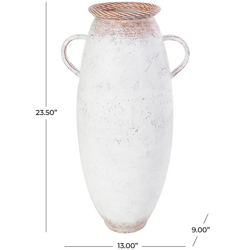 23.5" Distressed White Metal Vase