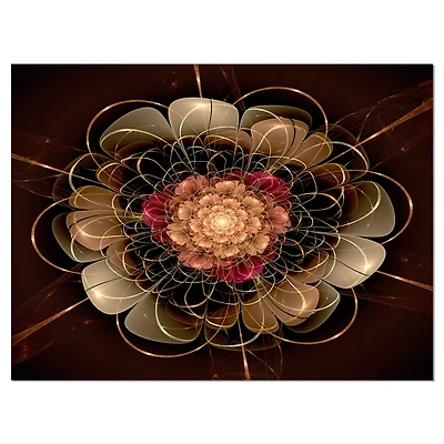 Designart - Dark Gold Red Fractal Flower Pattern