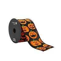 2.5" x 20ft. Black Jack-O'-Lantern Wired Faux Linen Ribbon by Celebrate It® Halloween