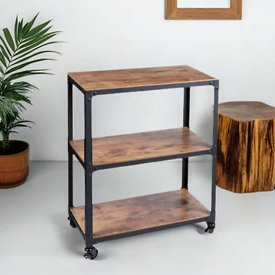 Mind Reader 30" Brown & Black 3-Tier Rolling Bar Cart