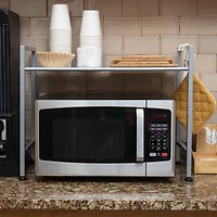 Mind Reader Silver Metal Rack Utility Shelf and Microwave Stand with Two Hooks