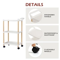 White Utility Cart 3-Tier Kitchen Rolling Organizer