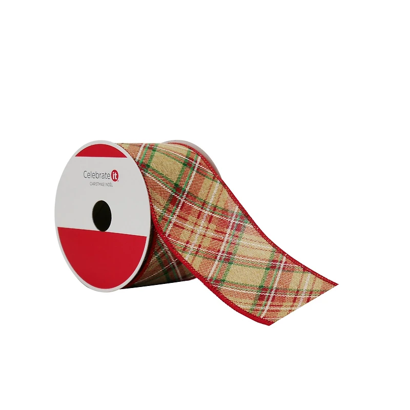 2.5" x 20ft. Plaid Faux Linen Wired Ribbon by Celebrate It®