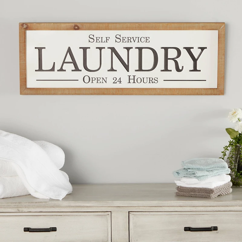 White Farmhouse Laundry Wood Wall Decor, 13" x 32"