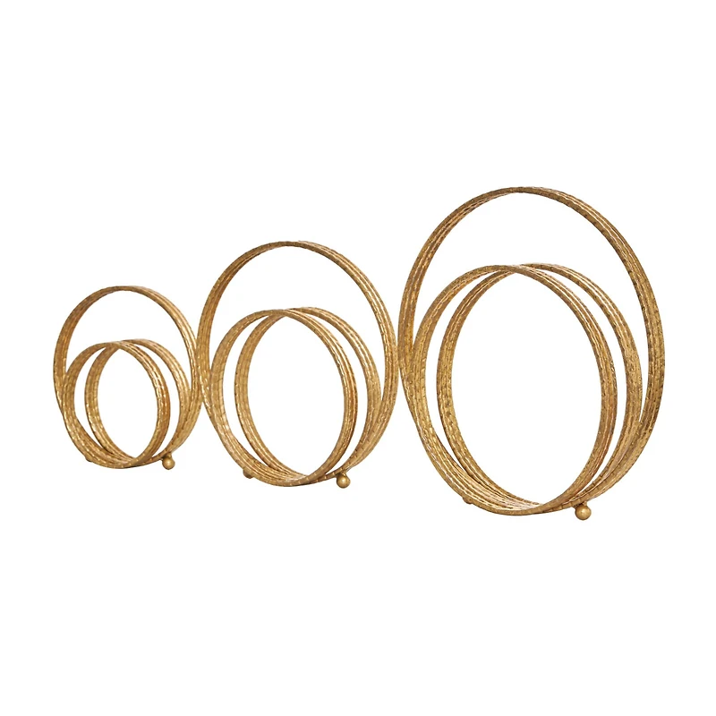 Gold Metal Geometric Layered Ring Sculpture Set