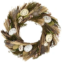 14" Speckled Eggs & Feathers Artificial Easter Wreath