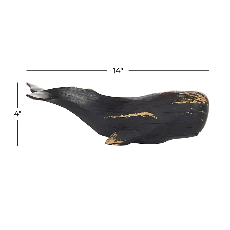 Black Polyresin Coastal Whale Sculpture, 4" x 14" x 5"