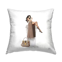Stupell Industries Glam Woman Trendy Upscale Coffee Cup Throw Pillow, 18" x 18"