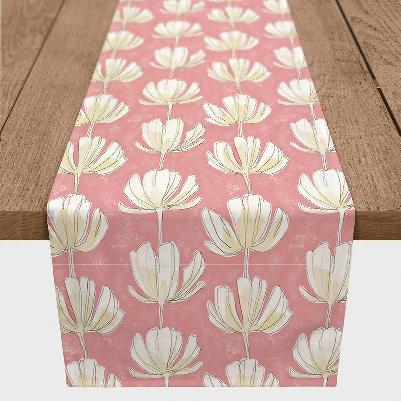 Pink Floral Pattern 16" x 90" Cotton Twill Runner