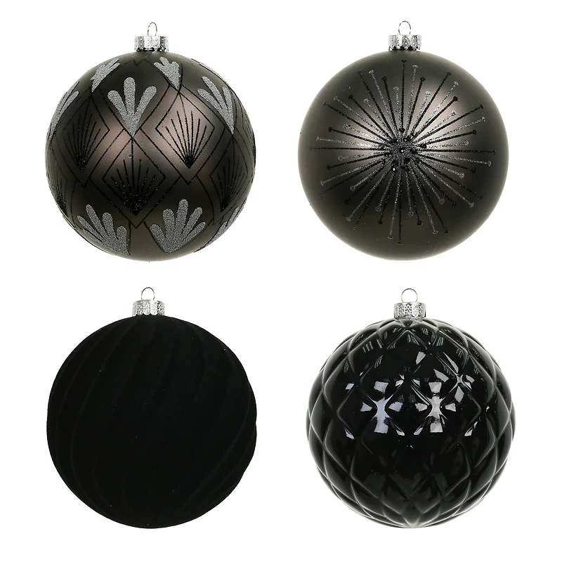 4 Pack 120mm Black Shatterproof Ball Ornaments by Ashland®
